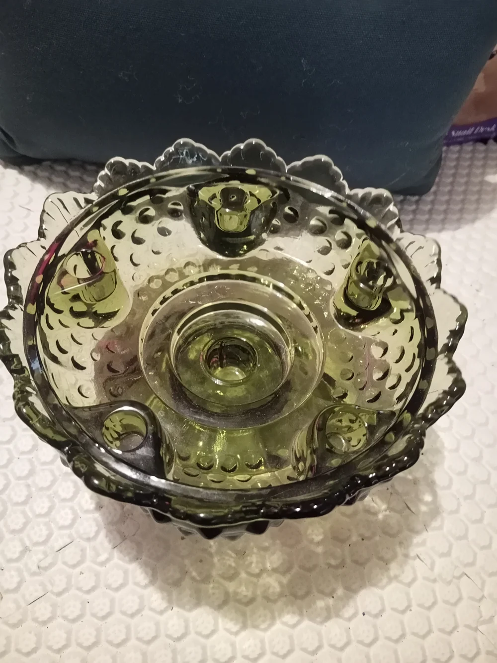 Fenton Glass Hobnail Colonial Green Footed Six Candle Candle Holder#FREE PILLOW